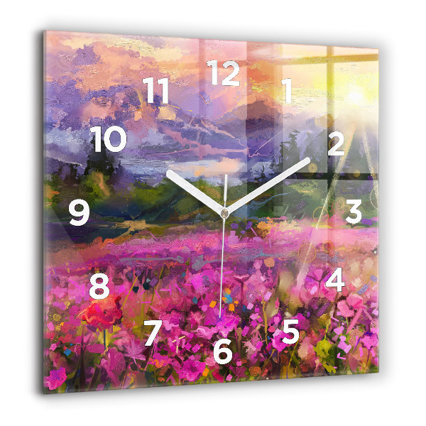 Wanduhr modern quadratisch Landschaft aus Natur und Blumen