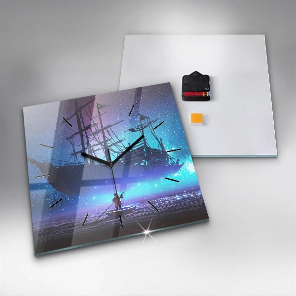 Wanduhr quadratisch Fantasie-Segelschiff