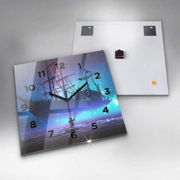 Wanduhr quadratisch Fantasie-Segelschiff