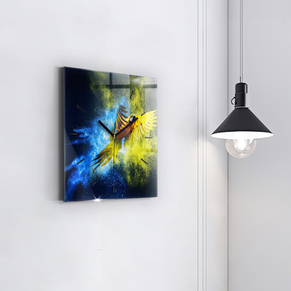 Wanduhr modern quadratisch Bunter Papagei