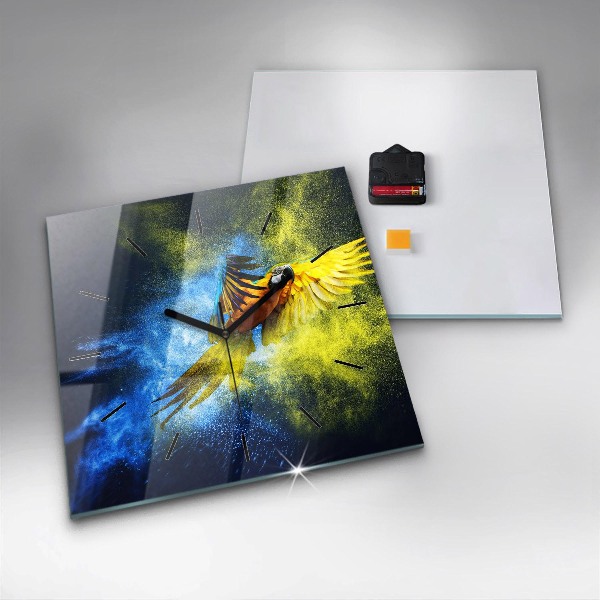 Wanduhr modern quadratisch Bunter Papagei