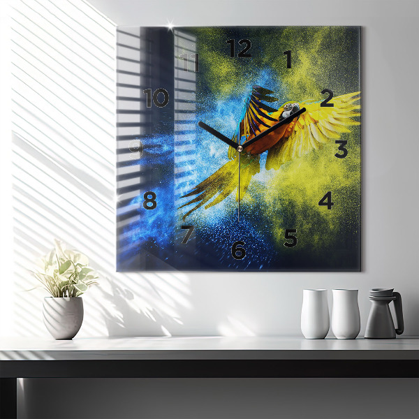 Wanduhr modern quadratisch Bunter Papagei