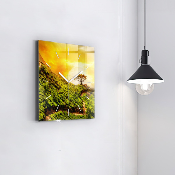 Wanduhr quadratisch mit motiv Tee-Hügel