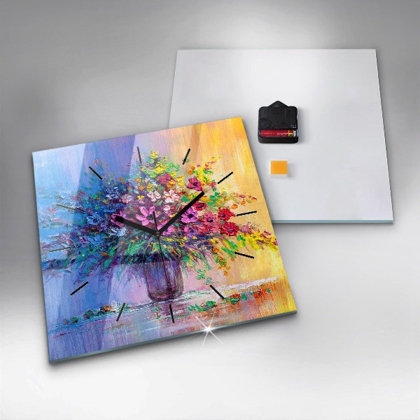 Wanduhr modern quadratisch Blumen in einer Vase