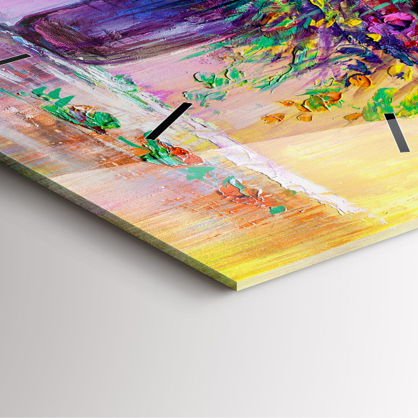 Wanduhr modern quadratisch Blumen in einer Vase