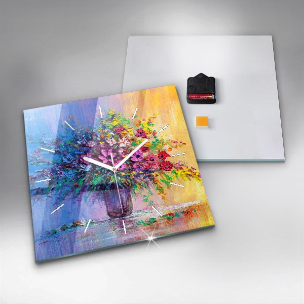 Wanduhr modern quadratisch Blumen in einer Vase