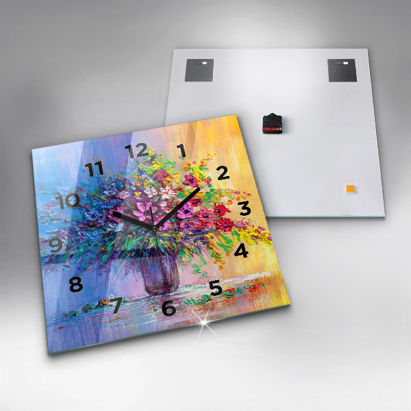 Wanduhr modern quadratisch Blumen in einer Vase