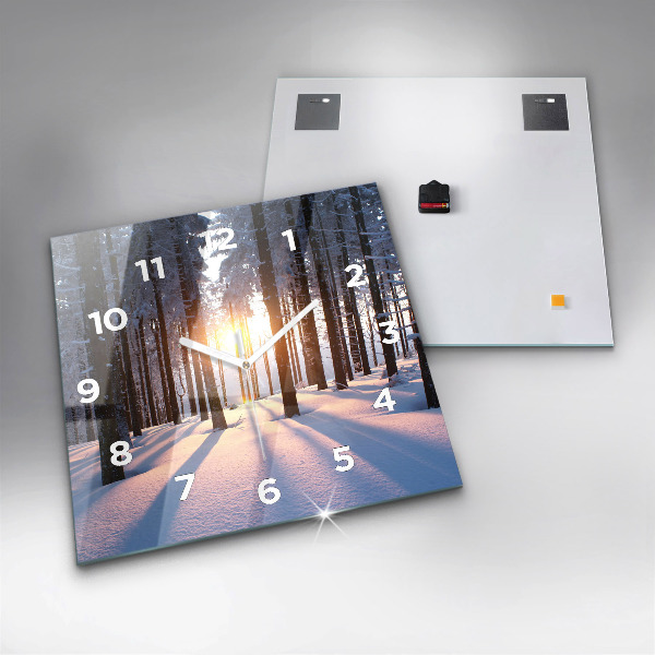 Wanduhr quadratisch mit motiv Sonnenuntergang Wald