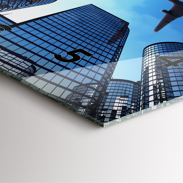 Wanduhr quadratisch mit motiv Flugzeug über Gebäuden