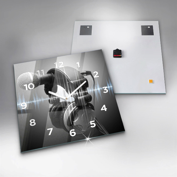 Wanduhr modern quadratisch Mikrofon und Kopfhörer