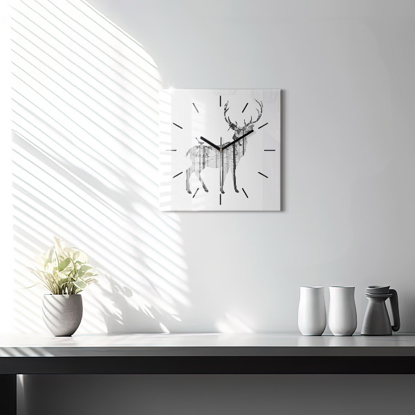 Wanduhr quadratisch Silhouette eines Rehs Wald
