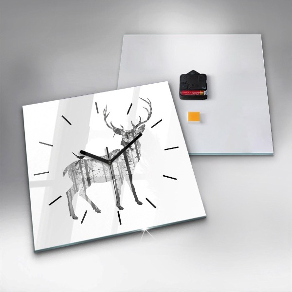 Wanduhr quadratisch Silhouette eines Rehs Wald
