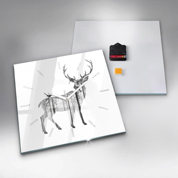 Wanduhr quadratisch Silhouette eines Rehs Wald