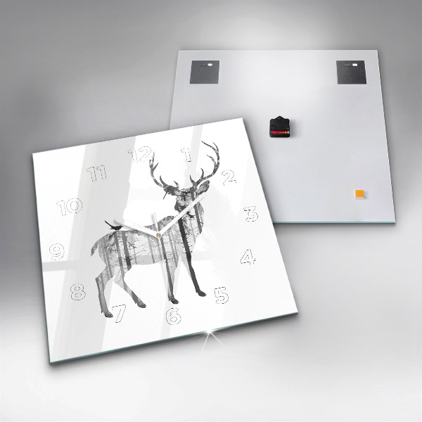 Wanduhr quadratisch Silhouette eines Rehs Wald