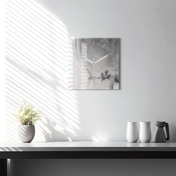 Wanduhr quadratisch Elefant