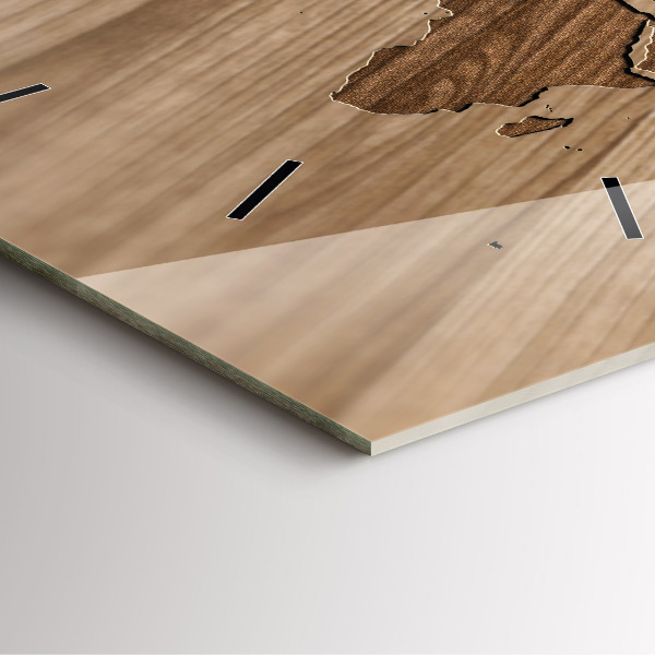 Wanduhr modern quadratisch Weltkarte auf Holz