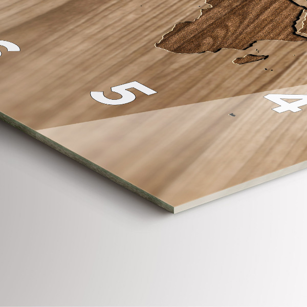 Wanduhr modern quadratisch Weltkarte auf Holz