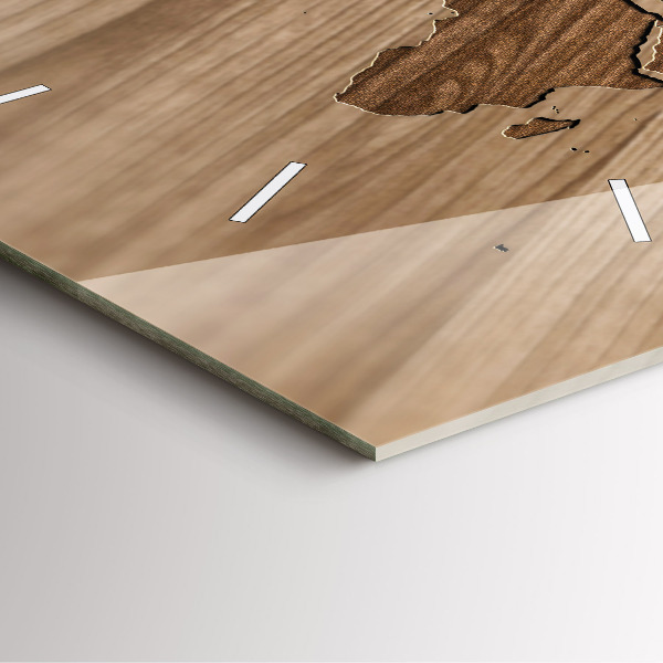 Wanduhr modern quadratisch Weltkarte auf Holz