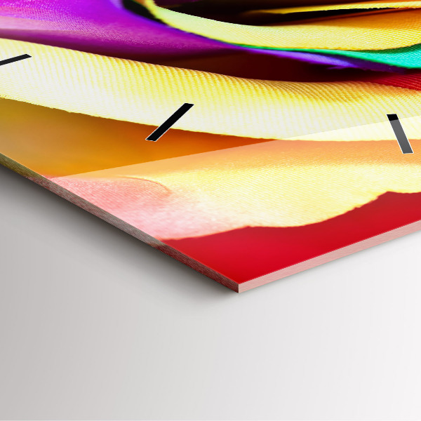 Wanduhr quadratisch mit motiv Regenbogenrose