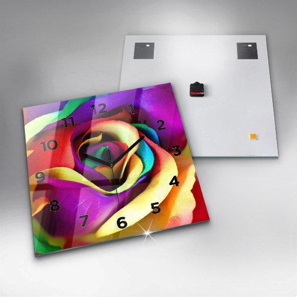 Wanduhr quadratisch mit motiv Regenbogenrose