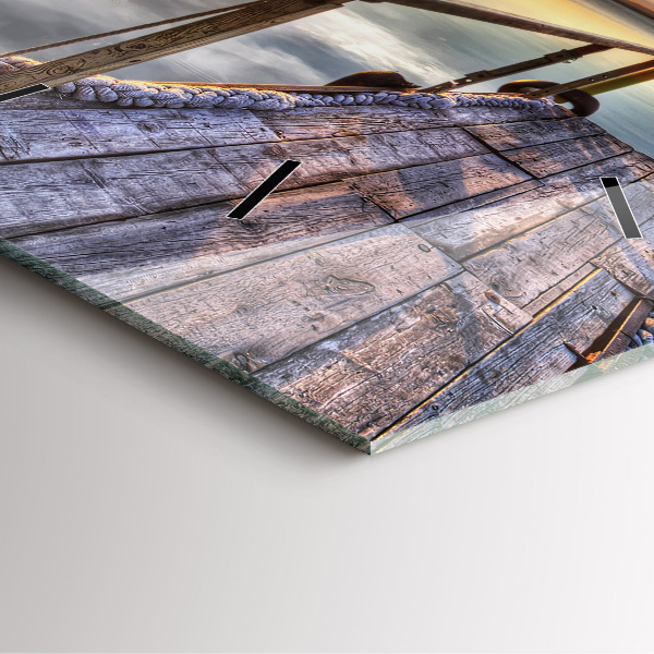 Wanduhr modern quadratisch Sonnenuntergang See