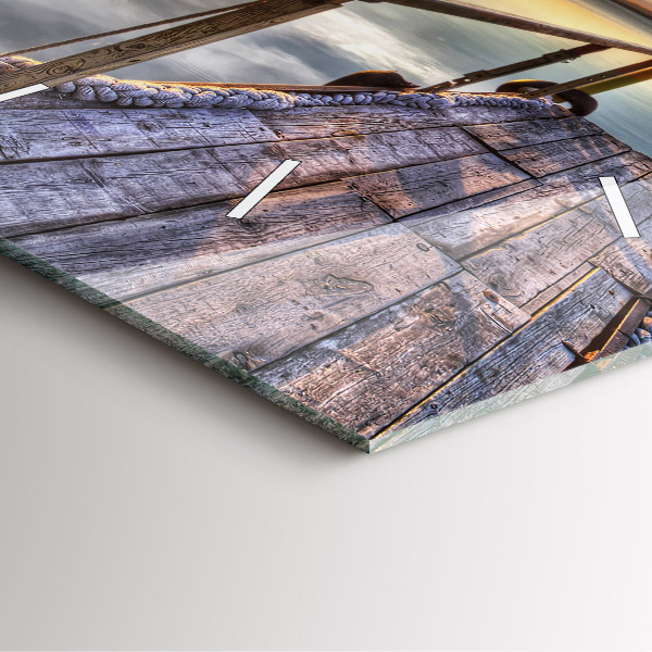 Wanduhr modern quadratisch Sonnenuntergang See