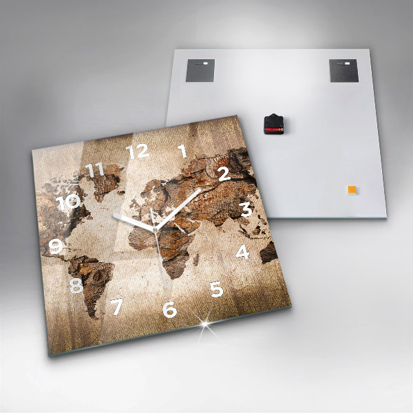 Wanduhr modern quadratisch Alte Weltkarte