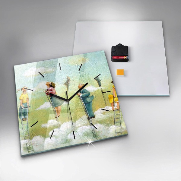 Wanduhr quadratisch Menschen auf einer Leiter
