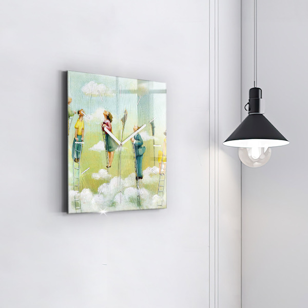 Wanduhr quadratisch Menschen auf einer Leiter