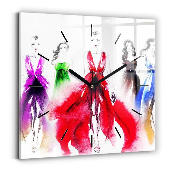Wanduhr modern quadratisch Frauen in bunten Kleidern