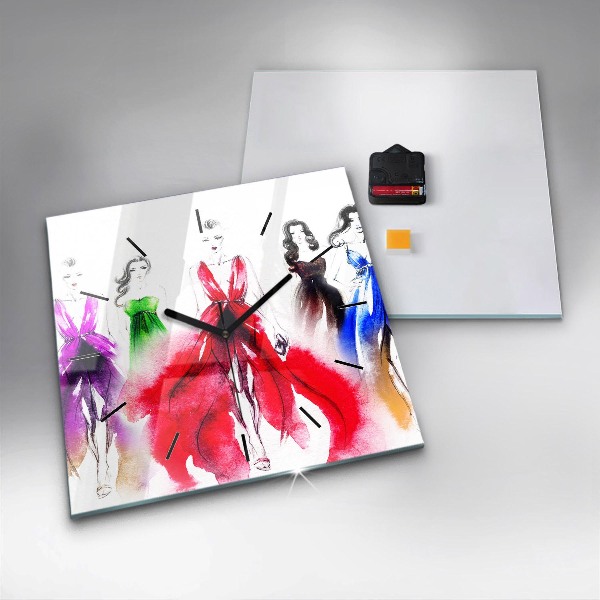 Wanduhr modern quadratisch Frauen in bunten Kleidern