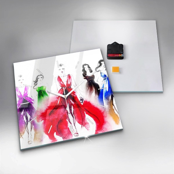 Wanduhr modern quadratisch Frauen in bunten Kleidern