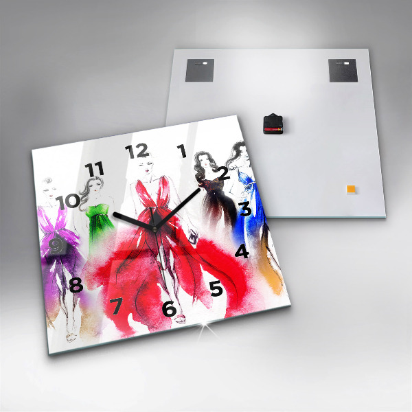 Wanduhr modern quadratisch Frauen in bunten Kleidern