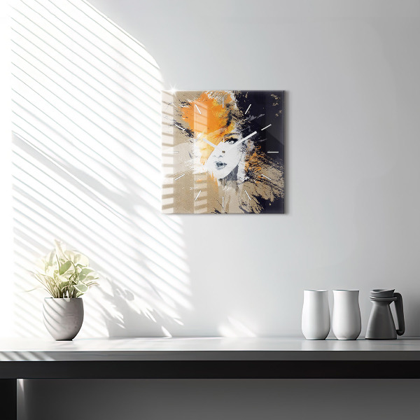 Wanduhr quadratisch mit motiv Portrait einer Frau abstrakt