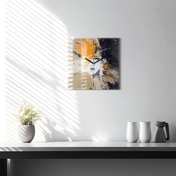 Wanduhr quadratisch mit motiv Portrait einer Frau abstrakt