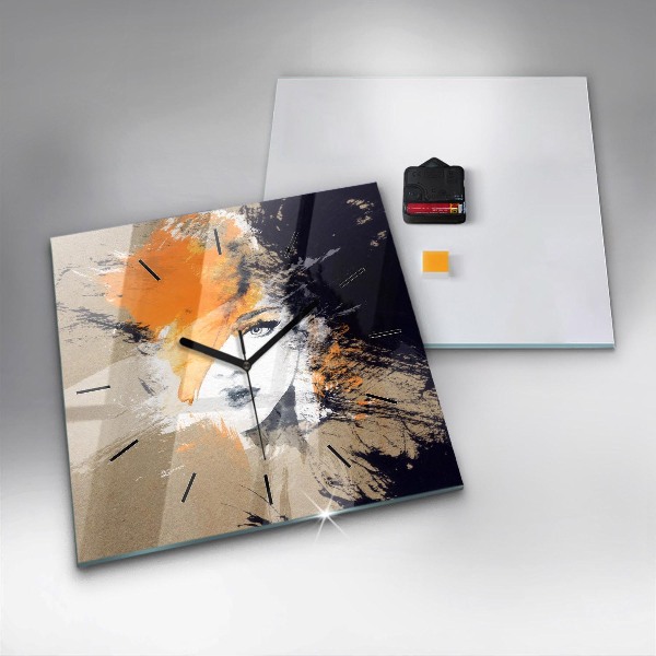 Wanduhr quadratisch mit motiv Portrait einer Frau abstrakt