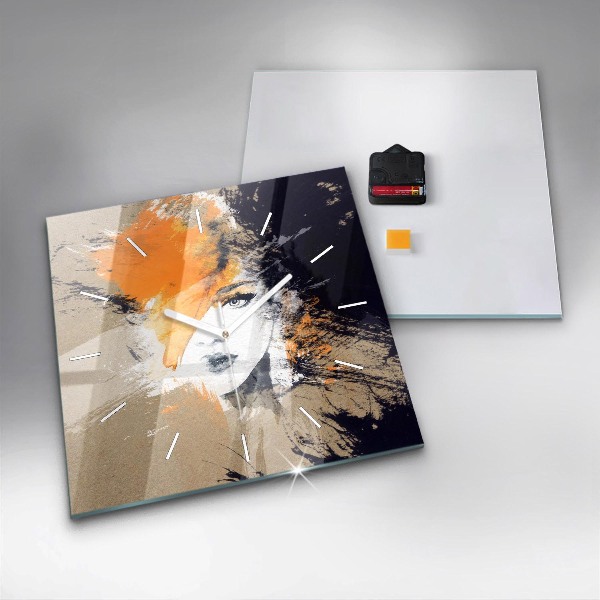 Wanduhr quadratisch mit motiv Portrait einer Frau abstrakt