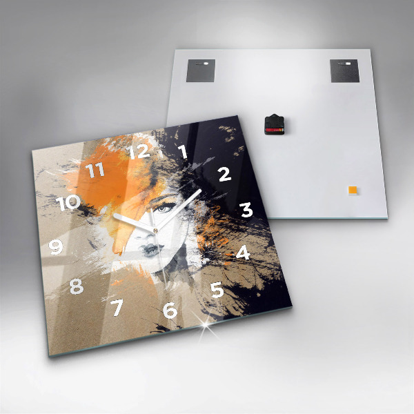 Wanduhr quadratisch mit motiv Portrait einer Frau abstrakt