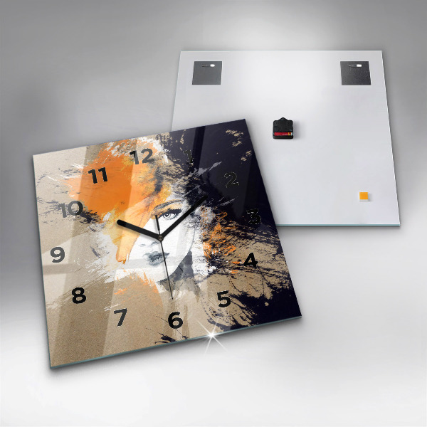 Wanduhr quadratisch mit motiv Portrait einer Frau abstrakt