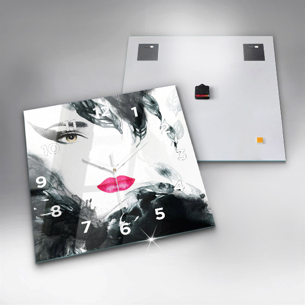 Wanduhr quadratisch Porträt einer Frau mit roten Lippen