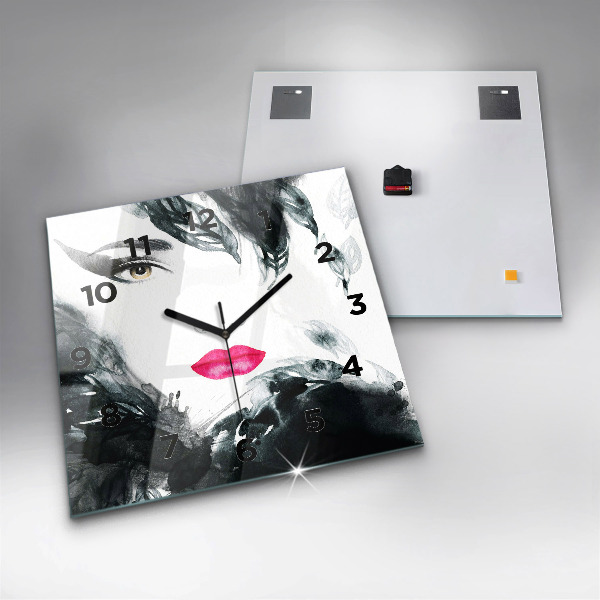 Wanduhr quadratisch Porträt einer Frau mit roten Lippen