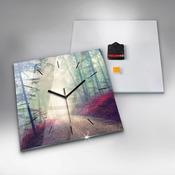Wanduhr quadratisch mit motiv Herbststraße Waldnebel