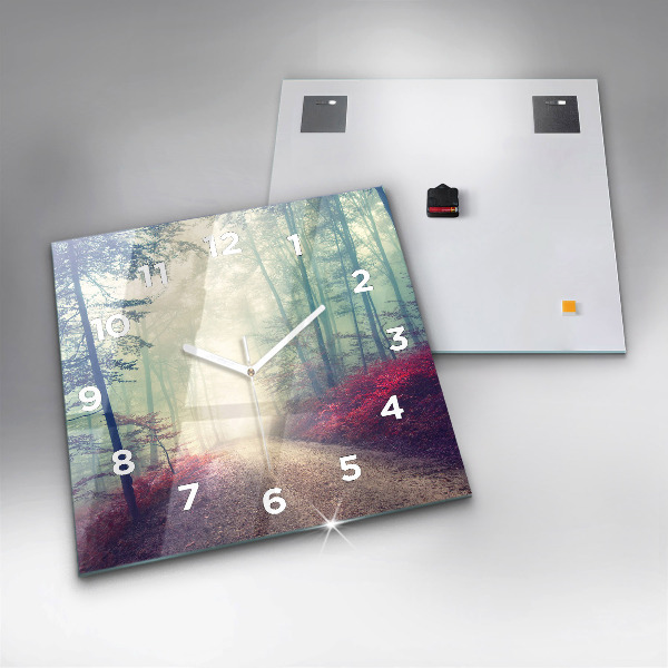 Wanduhr quadratisch mit motiv Herbststraße Waldnebel