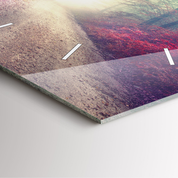 Wanduhr quadratisch mit motiv Herbststraße Waldnebel