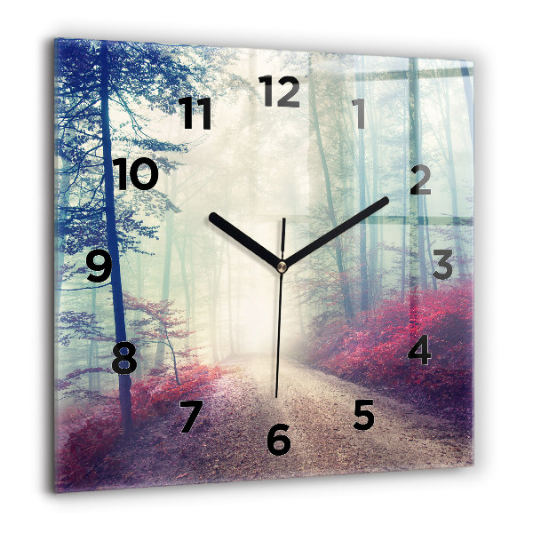 Wanduhr quadratisch mit motiv Herbststraße Waldnebel