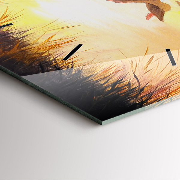 Wanduhr quadratisch Kraniche bei Sonnenuntergang