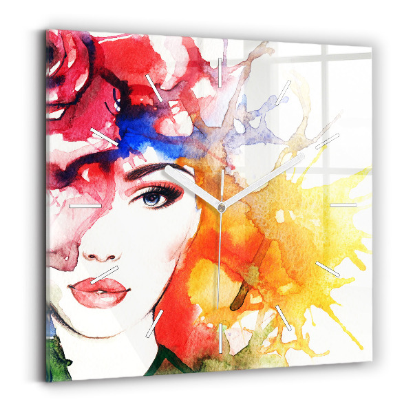 Wanduhr quadratisch mit motiv Buntes Porträt einer Frau