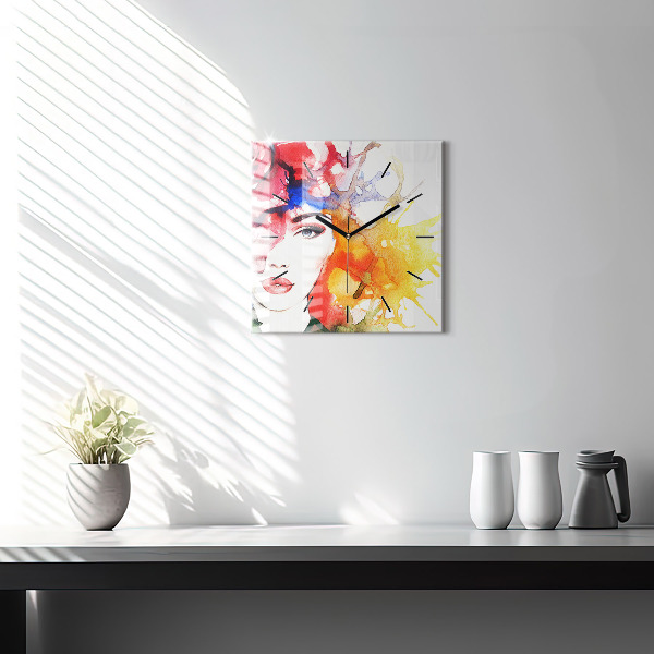 Wanduhr quadratisch mit motiv Buntes Porträt einer Frau