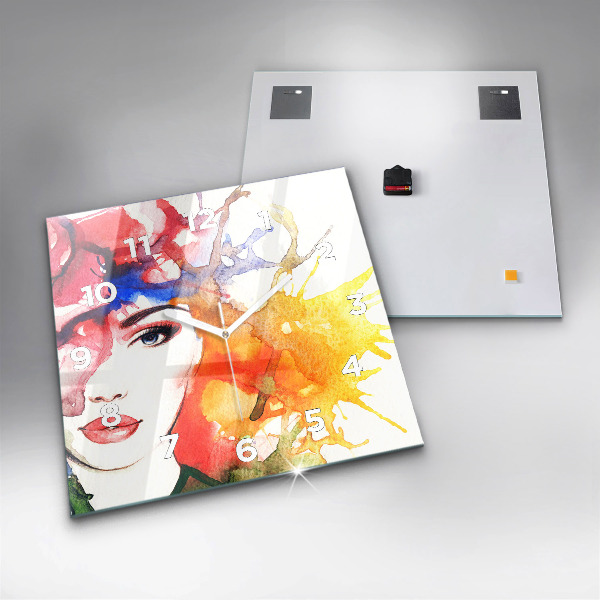 Wanduhr quadratisch mit motiv Buntes Porträt einer Frau