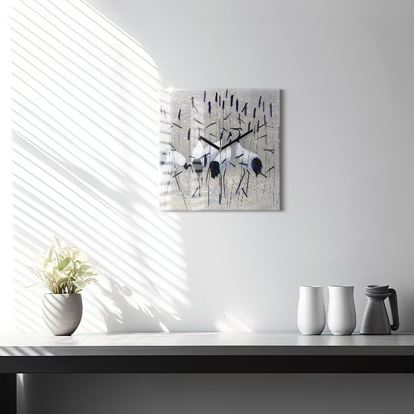 Wanduhr quadratisch Kraniche im Schilf